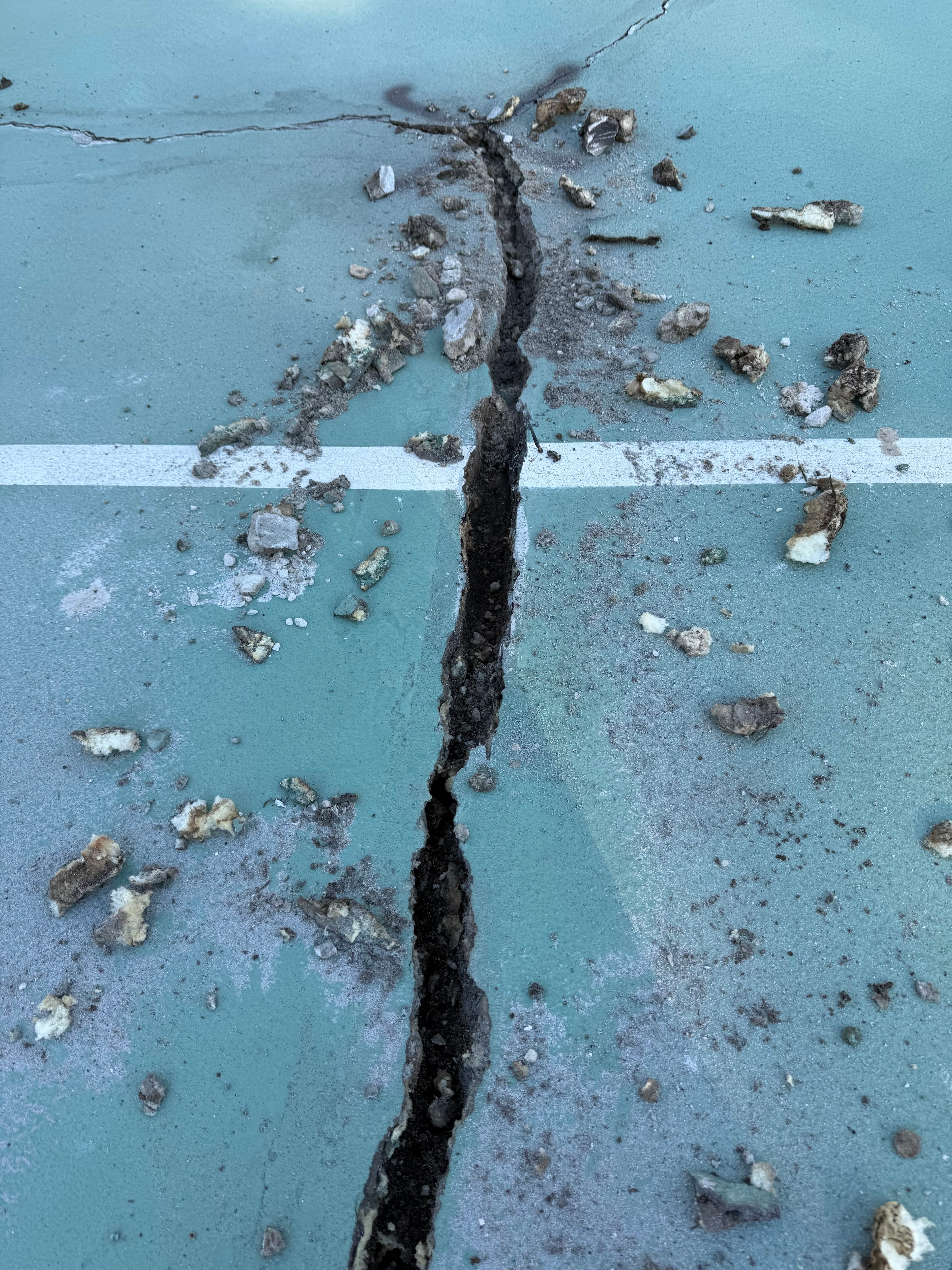 Court crack close-up in Concord, NC